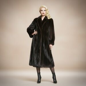 Christie Brothers Black Mink Fur Coat Long Vintage Glam Size L Hook & Eye